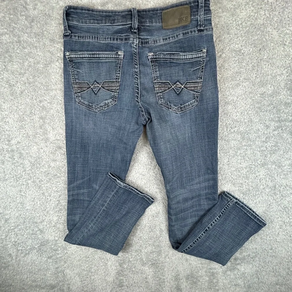 BKE Jake Straight Mens Blue Medium Wash Denim Jeans 30x30‎ Embroidery Whiskering